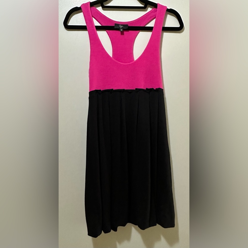 AQUA BLOOMINGDALE’S PINK AND BLACK RACERBACK SOFT TANK DRESS (S)
